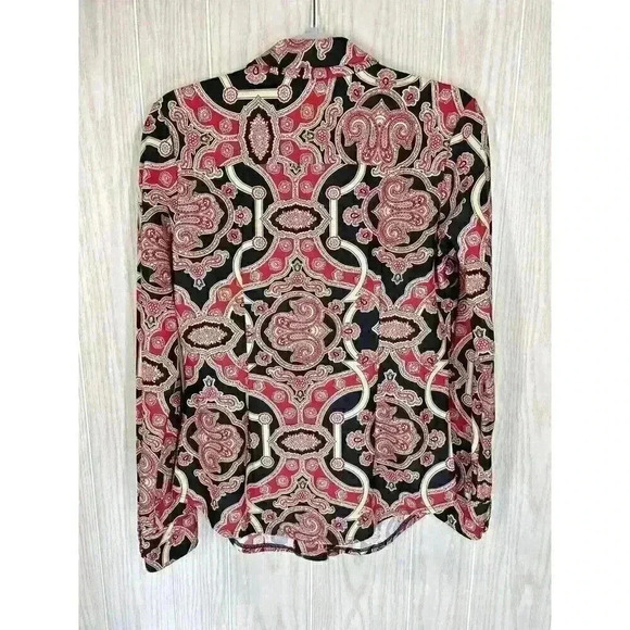 Jude Connally Sz Small Paisley Jude Cloth Button Up Top Long Sleeve Red Black - Picture 5 of 8